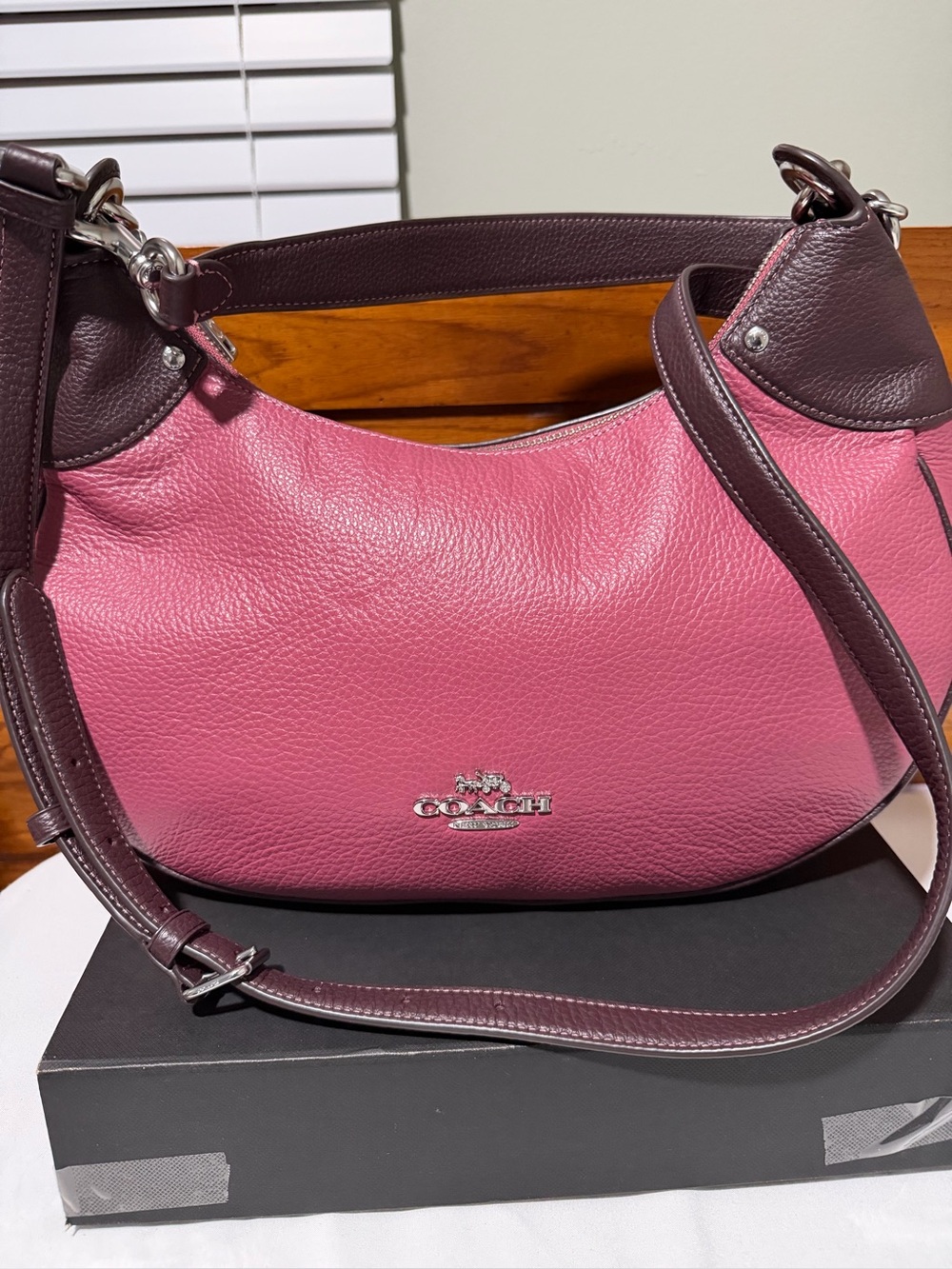 Coach Pebble Leather Mara Hobo Shoulder Bag Crossbody Style CJ864 Raspberry/Wine